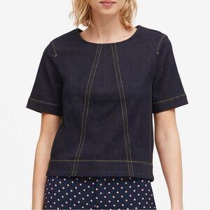 Banana Republic Women Dark Wash Blue Top-Stitched Denim Cropped Boxy Top S